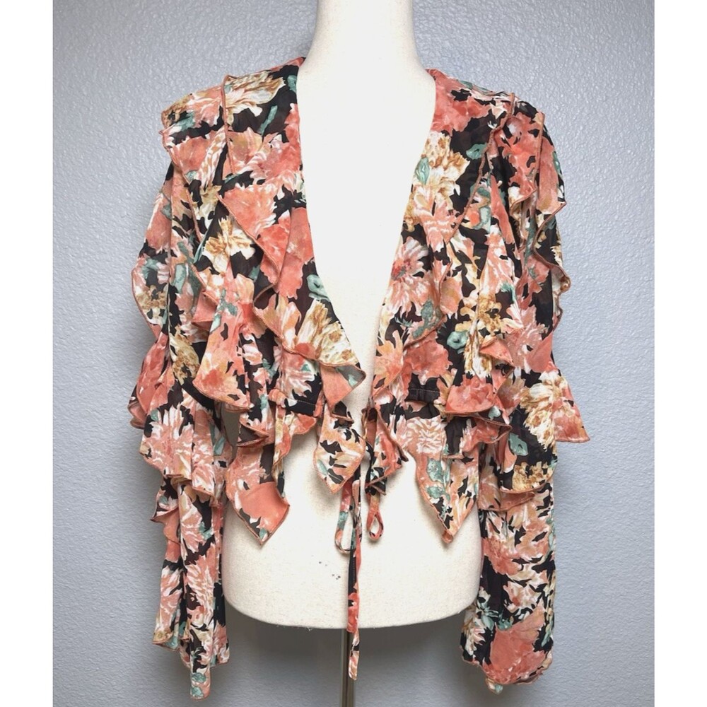 JLUXLABEL Coral Floral Ruffle Blouse